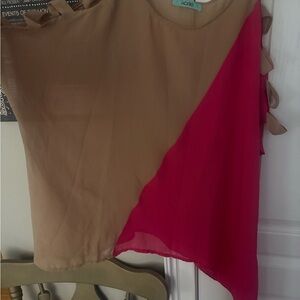 Karlie Beige and Fuchsia Diagonal Chiffon Camisole